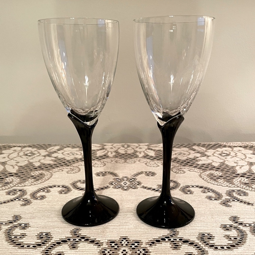 Vintage, Crystal, Alexandra Black Tulip, Champagne Flutes by Mikasa Set of 2